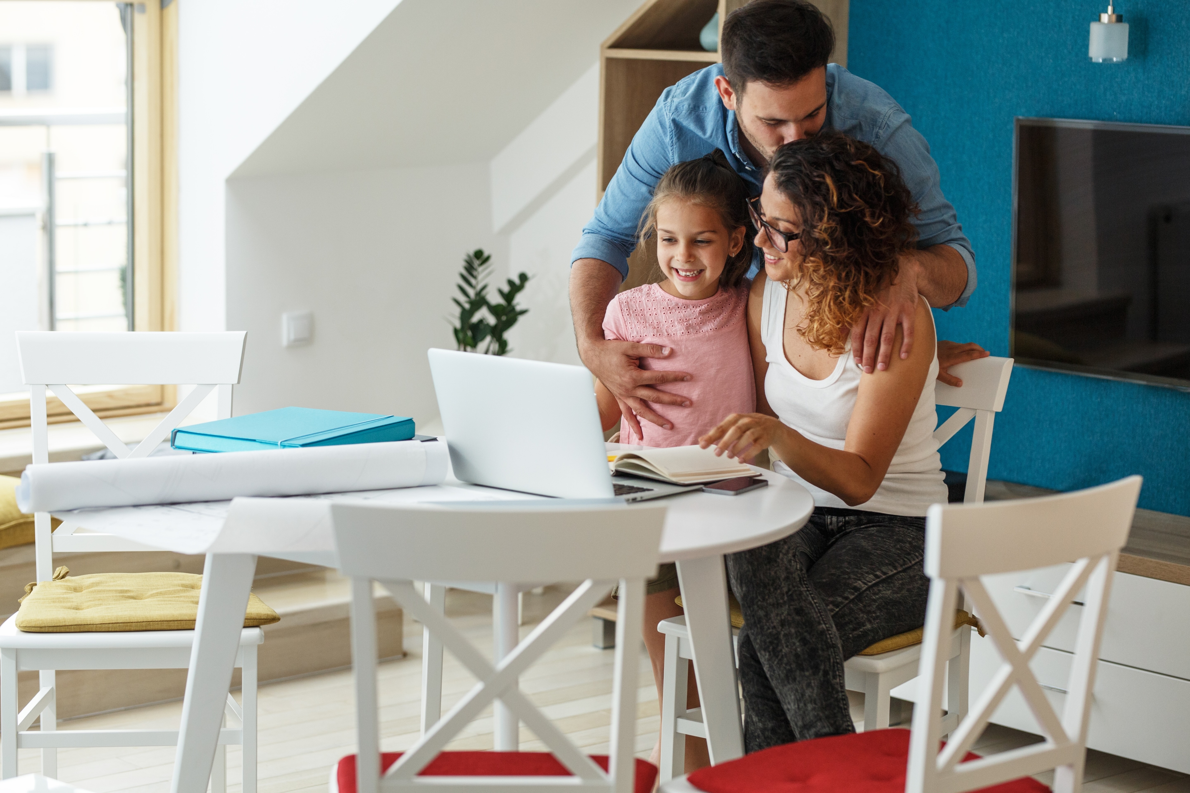 Happy family planning budget together